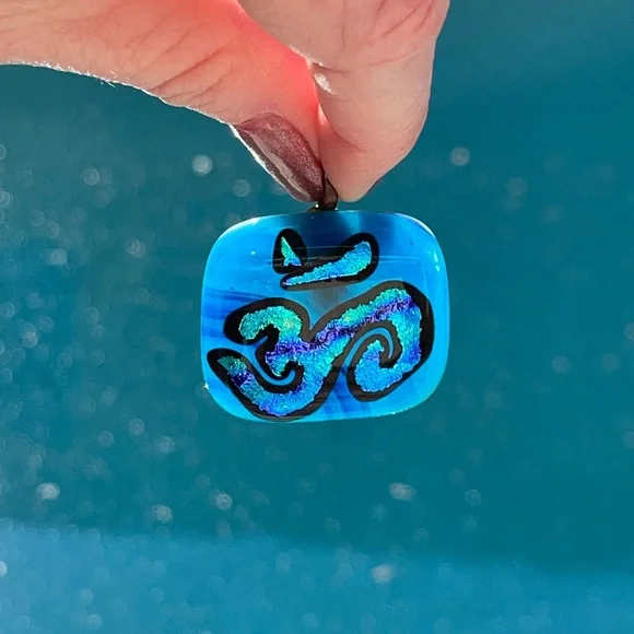 ॐ Turquoise Blue Glass Dichroic Pendant